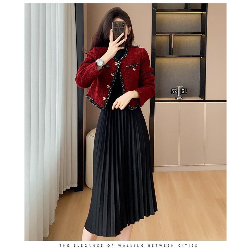 SET COAT + DRESS PLISKET WANITA