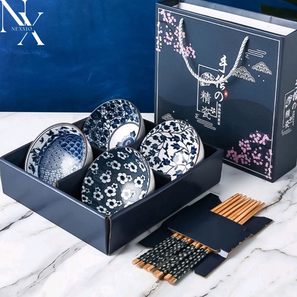 Rekomendasi NEXXIO Mangkok Japanese Bowl Set  Souvenir Mangkok Set Premium Peralatan Makan Porselen 