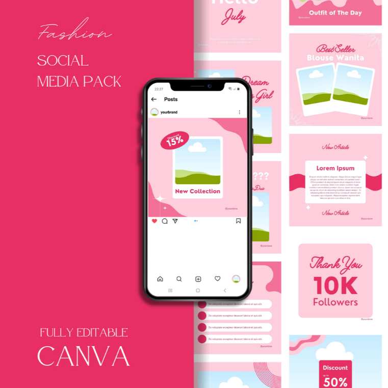 Desain 30 Template Canva Instagram Feed/Post Pink Fashion | Premium Design for Fashion |  Bisa Diedi