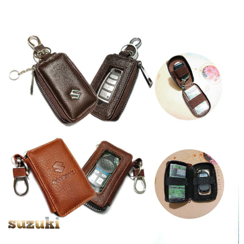 dompet kunci remote keyless dan STNK mobil SUZUKI kulit asli dobel karet gantungan kunci mobil kulit