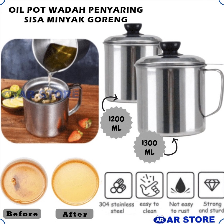 Super Laris Wadah Saringan Minyak 13 Liter Stainless Steel  Oil Pot Filter Anti Karat  Gelas Penyari