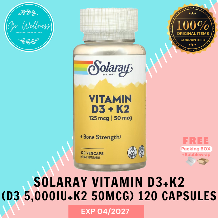 Solaray Vitamin D3+K2 D3 5,000iu K2 50mcg isi 120 Capsules