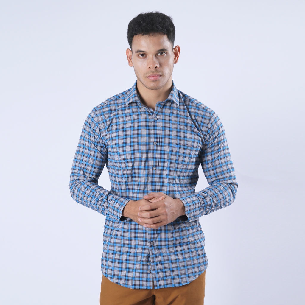 Kemeja Guy Laroche Lengan Panjang Blu Shappire Check