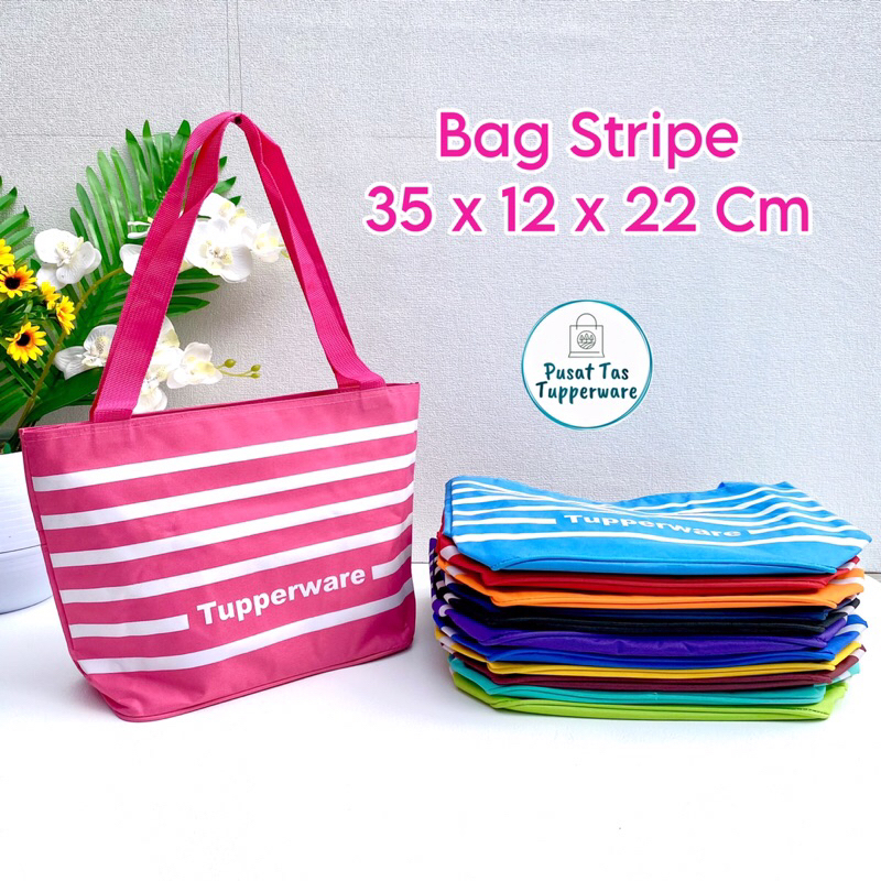 Tas Tupperware Bag Stripe's/Tas Bekal Motif Salur/Tas Bekal Tupperware (Zipper Bunga Es)
