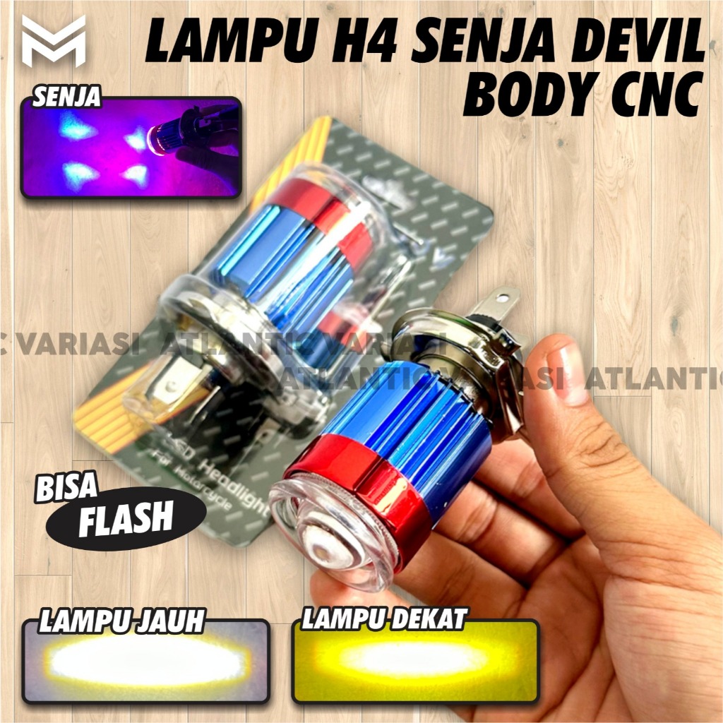 NEW LAMPU UTAMA MOTOR SOCKET H4 LASER DEVIL BIRU LED LAMP DEPAN BOHLAM SENJA LAMPU UTAMA SOKET H4 HI