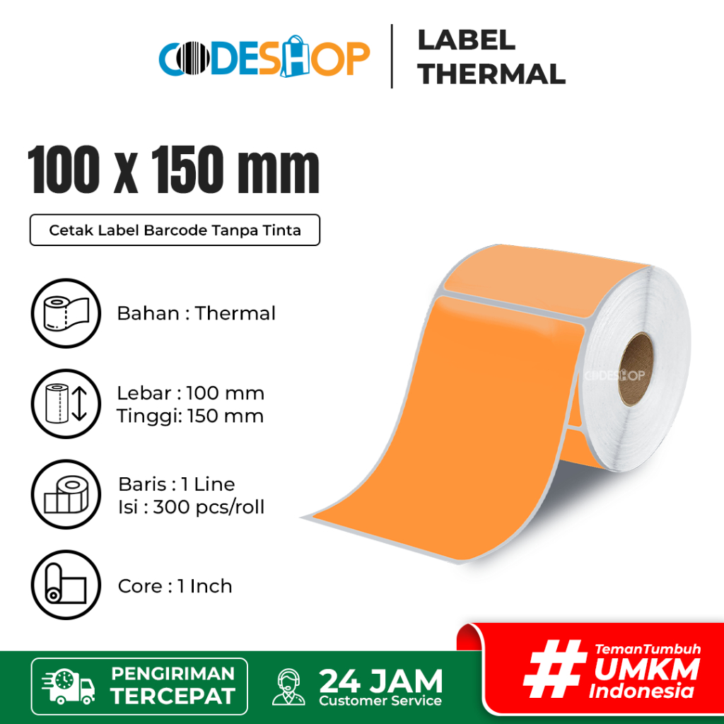 

Stiker Label Resi Pengiriman 100 x 150 mm Thermal A6 Orange 300 Pcs