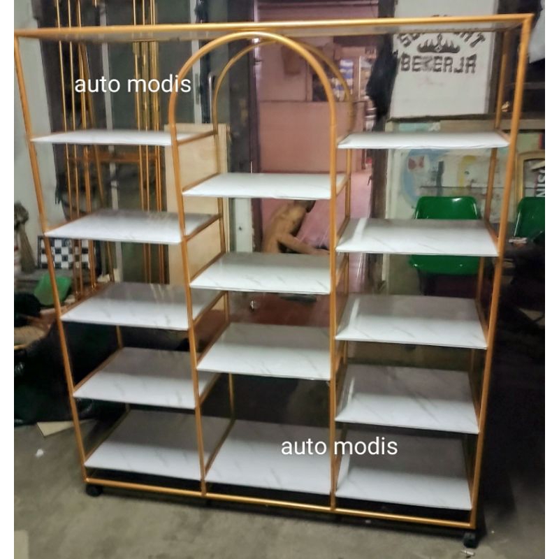 LEMARI BUFET RAK BESAR PEMBATAS RUANG TAMU LIVING ROOM MINIMALIS INDUSTRIAL EMAS CUSTOM WARNA MARMER
