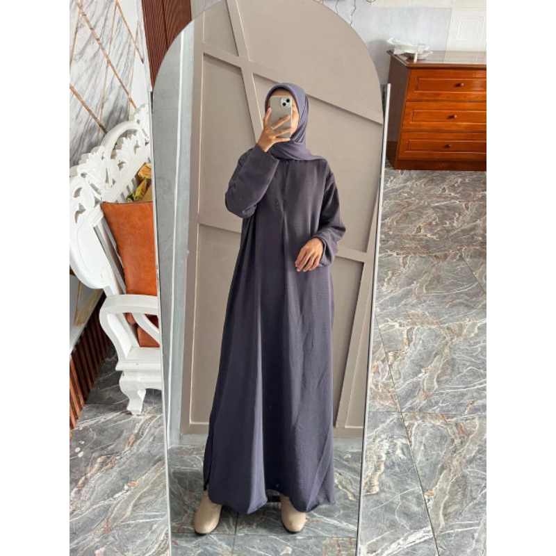 [BEST SELLER] Daily Polos Long Busui | Gamis Simple Abaya-Steel grey
