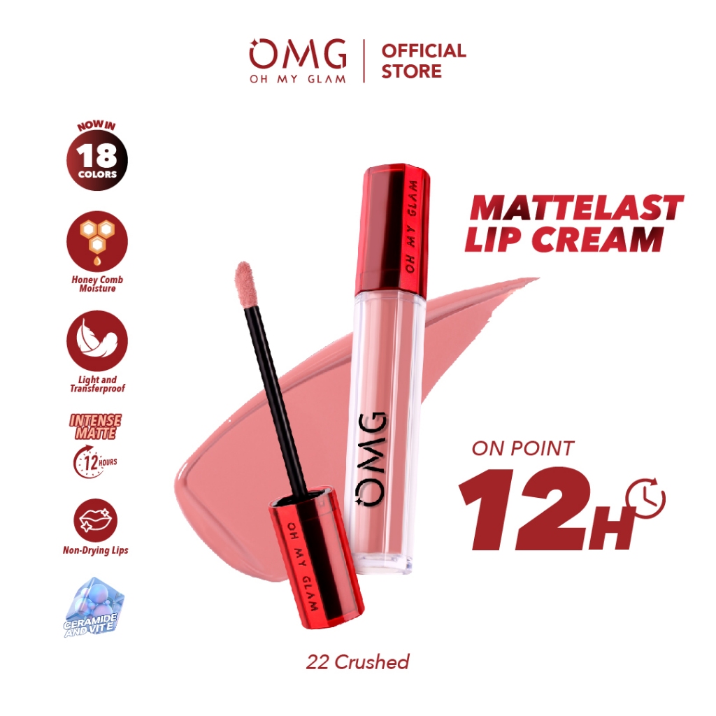 OMG OH MY GLAM Mattelast Lip Cream 22 Crushed 2.9 g  - Lip Cream Matte Dengan Warna Intense, Tahan L