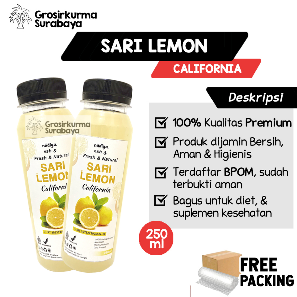 

PIRT Sari Lemon 250ml Asli Jus Minuman Diet Detox Keto Suplemen Nutrisi Natural Organic Perasan
