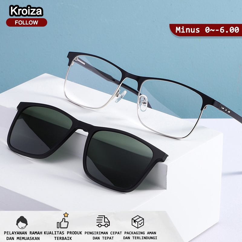 Frame Kacamata Clip On Magnetis Minus Anti Blueray Radiasi Photocromic Wanita Pria Cowok Besi Kotak 