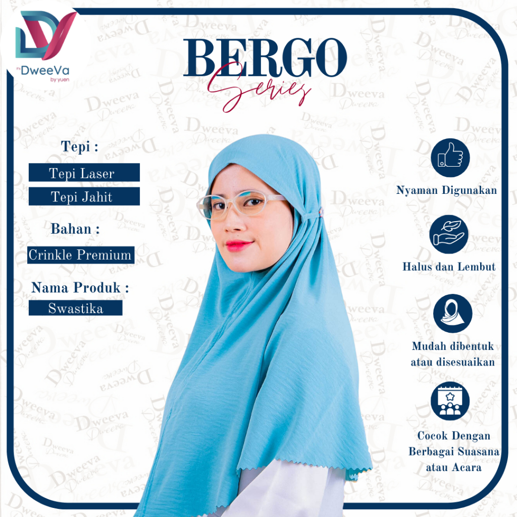 Dweeva Hijab Instant Swastika Bergo Crinkle Warna Wardah Tepi Cutting Laser & Jahit