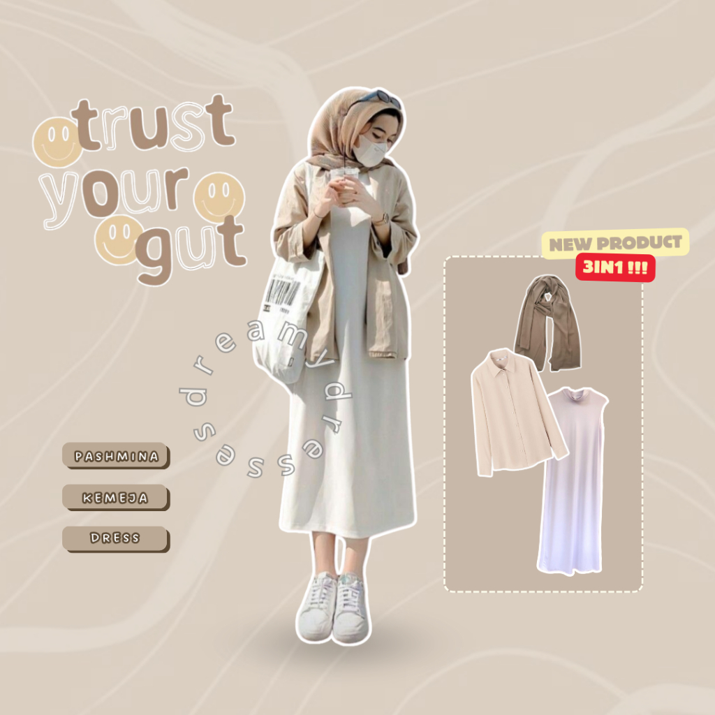 ONE SET 155 - (Inner Dress, Kemeja, Pashmina) Inner Gamis Tanpa Lengan-Gamis Kutung Spandek jersey-G