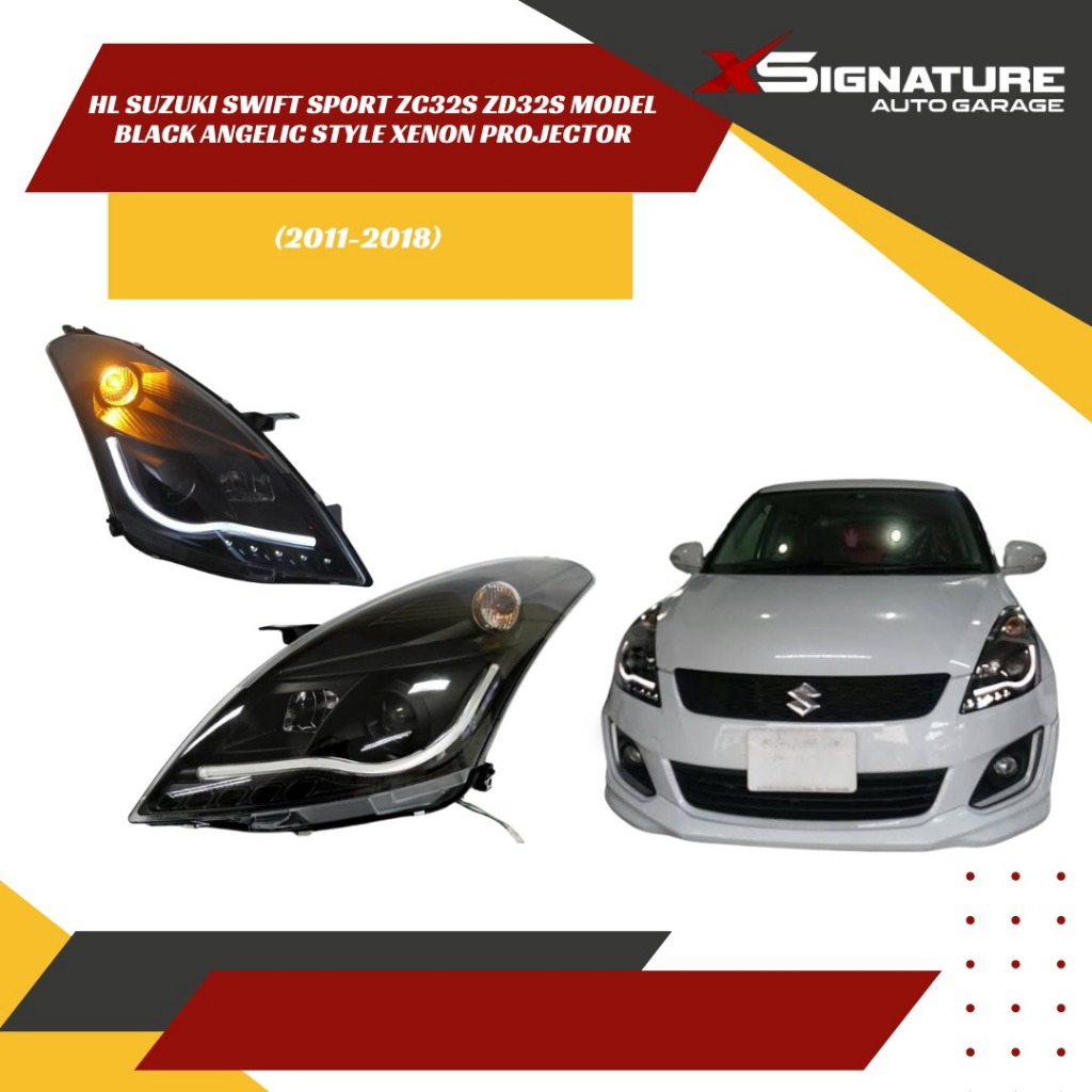 HEADLAMP SUZUKI SWIFT SPORT ZC32S ZD32S MODEL BLACK ANGELIC STYLE XENON PROJECTOR 2011 - 2018