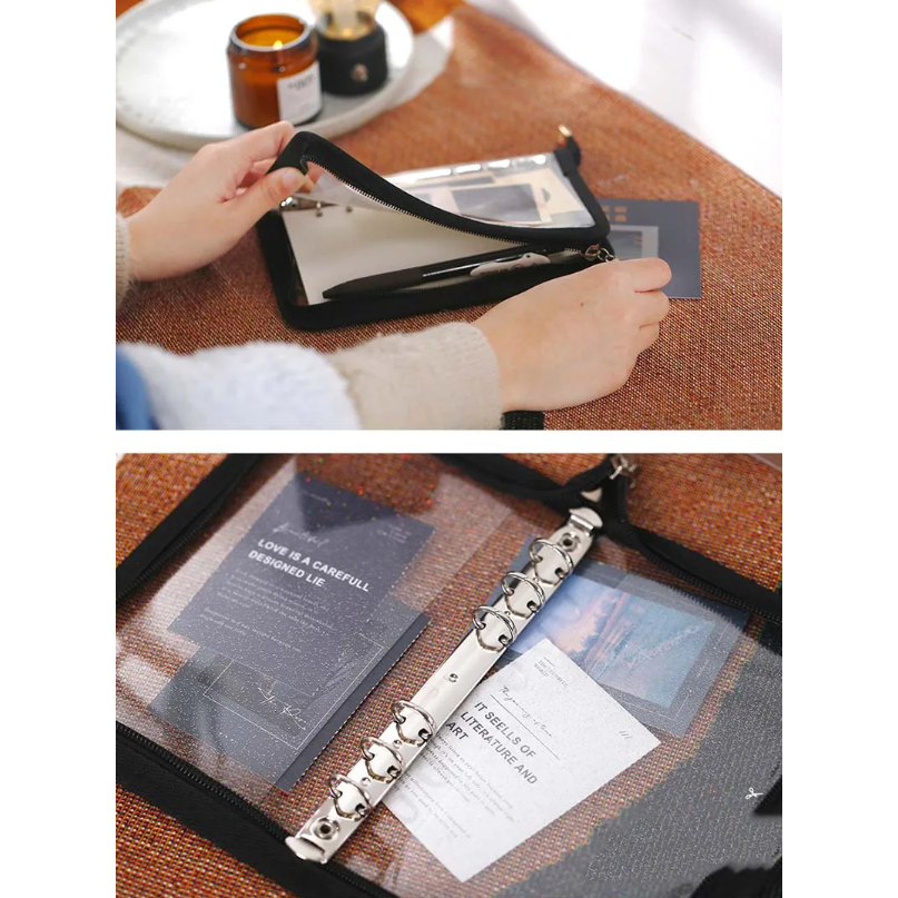 

lkjj Bayluna Binder A6 6holes Binder Transparan Glitter for Journal Planner