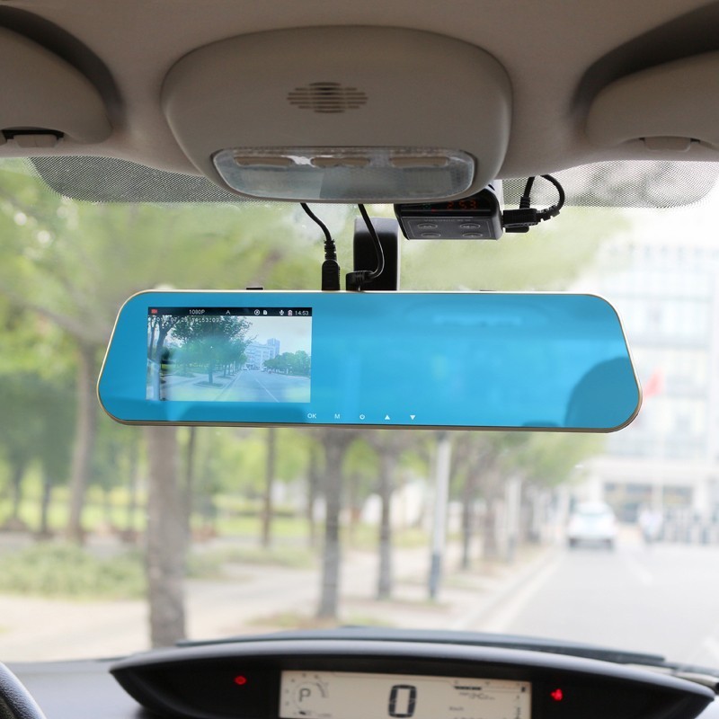 Kaca Spion Mobil DVR Dual Kamera Parkir Mobil Dashcam 1080P 4.3 Inch Display Black