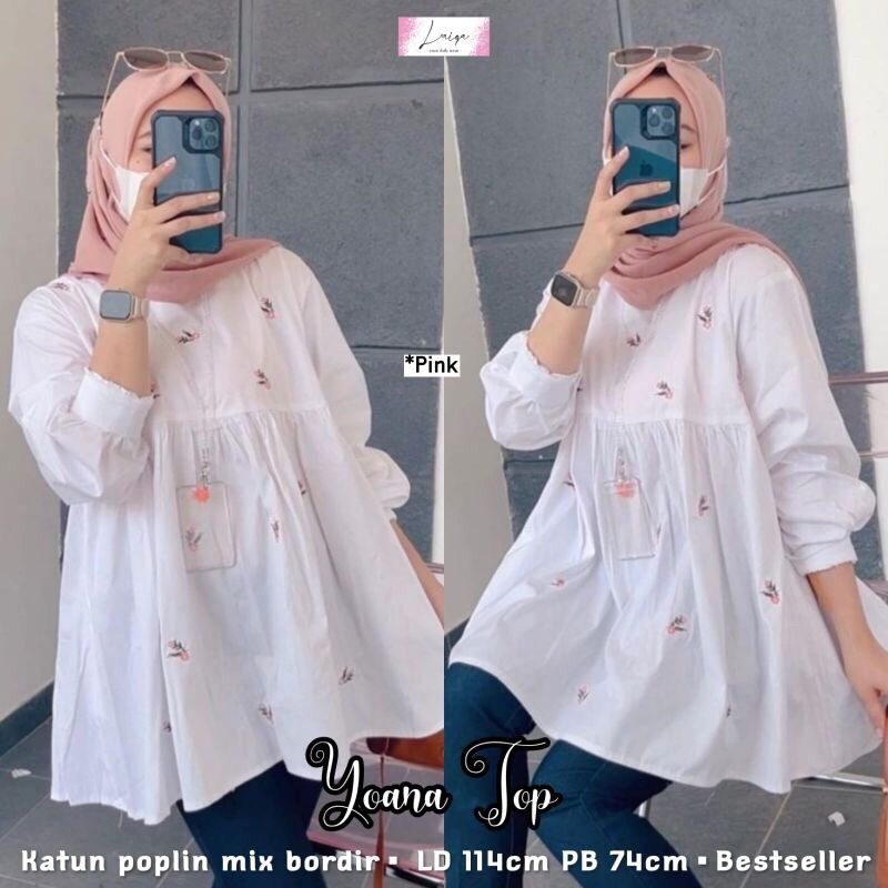 Yoana top atasan wanita katun poplin bordir / blouse katun poplin bordir / atasan wanita bordir / at