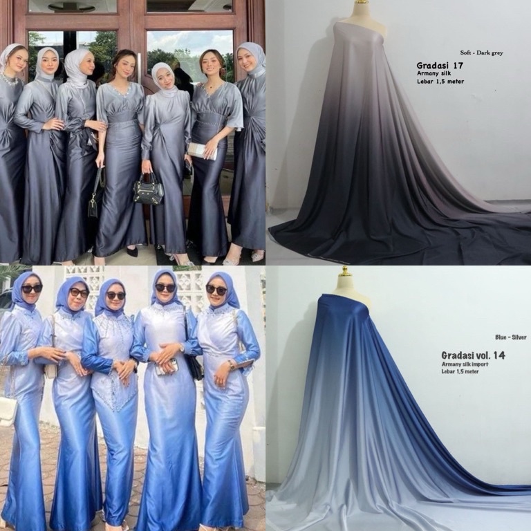 Ready Kain bridesmaid  pagar ayu  gradasi warna  kain ombre  bahan kain 2 warna  bahan kain armany s
