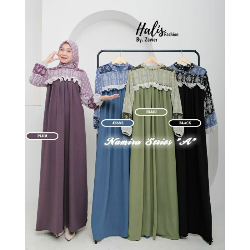 READY NAMIRA SET HIJAB GAMIS CRINKLE MIX CERUTTY ORI HALIS FASHION