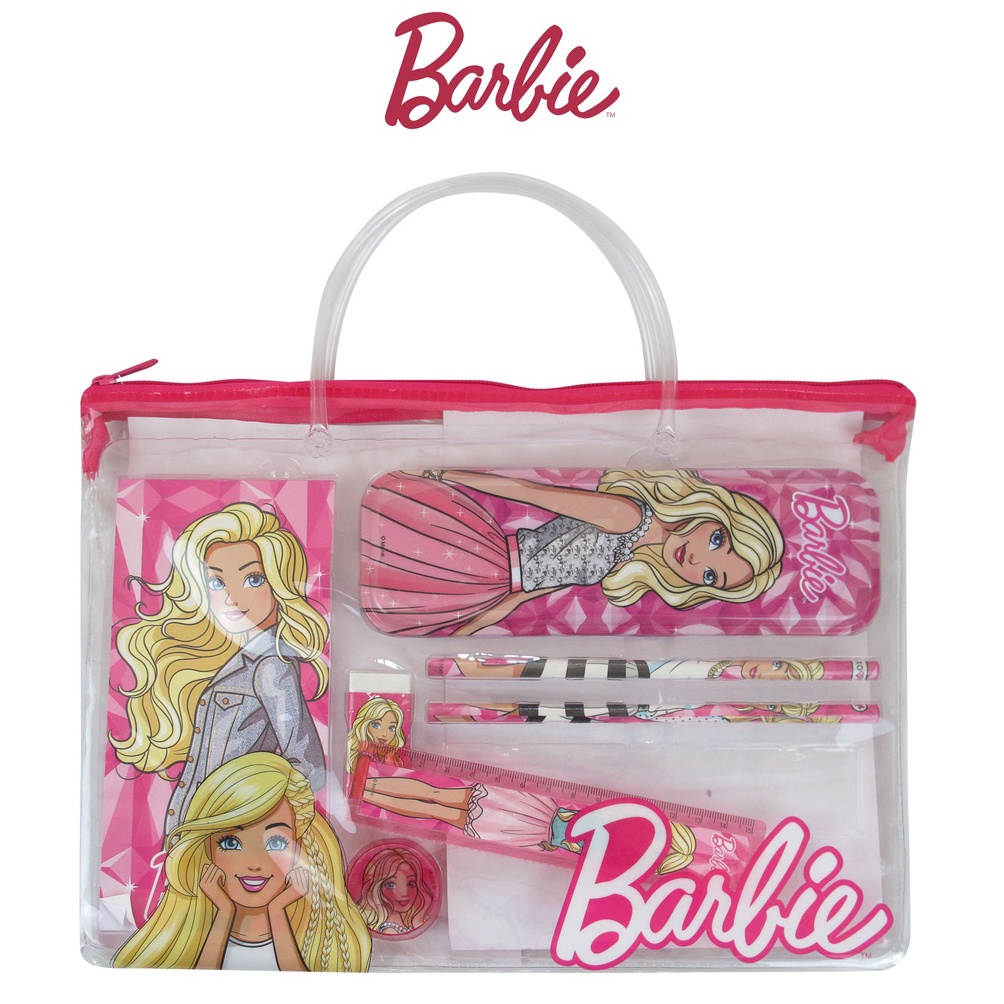 

BARBIE Stationery Set Tas Alat Tulis Set Ori Penggaris Pensil Penghapus Serutan Notes Karakter BB213 KODE L8X7