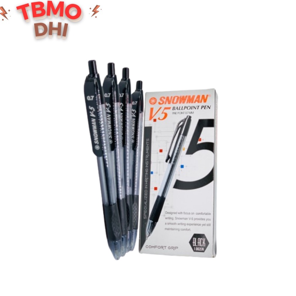 

BOLPEN SNOWMAN V5 Hitam Isi 12 Pcs Pulpen Bolpoin Snowman V5 V 5 V5 7 mm KODE H9L9