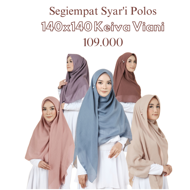 ELZATTA Hijab Segiempat Syar'i Keiva Viani - Scarf Kerudung Segi Empat Polos Jumbo - Hijab Segi Empa