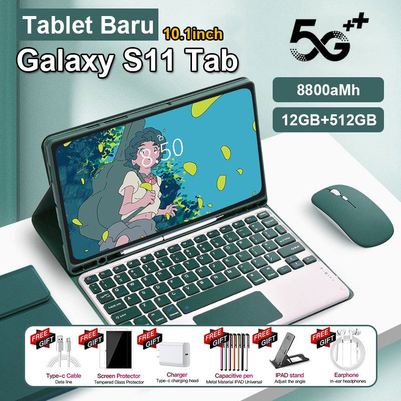 Tablet PC Asli Galaxy S11 Tab Baru 12GB + 512GB Tablet Android 10Inci Layar Full Screen Layar Besar Wifi 5G Dual SIM Tablet Untuk Anak Belajar,Tablet Gaming Murah