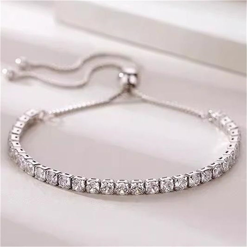 Gelang Berlian Perak Asli Anti Karat Wanita Desain Klasik Gelang Serut Sederhana Hadiah Adjustable