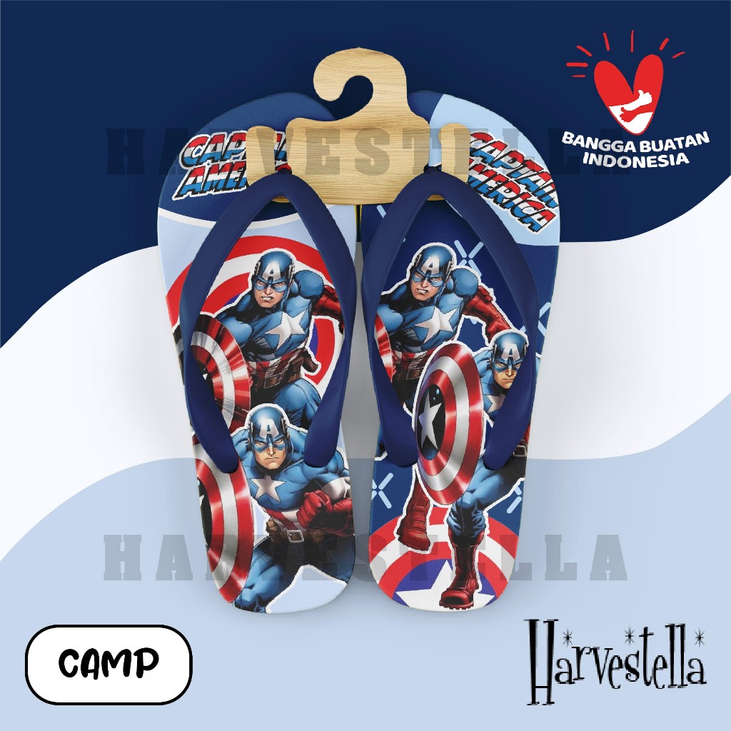 [Sandal Jepit] Captain Amerika (CAMP)  Harvestella Sendal Santai Pantai Motif Spon bukan Karet Perempuan Wanita Anak Balita Laki pria full color
