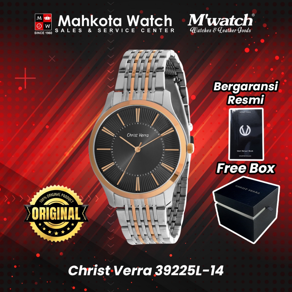 JAM TANGAN COUPLE PRIA DAN WANITA CHRIST VERRA 39225L/G 14BLK ORIGINAL