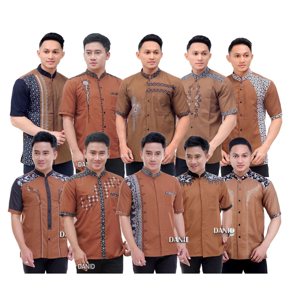 baju koko lengan pendek warna coklat baju koko pria dewasa warna coklat terbaru kombinasi bordir len
