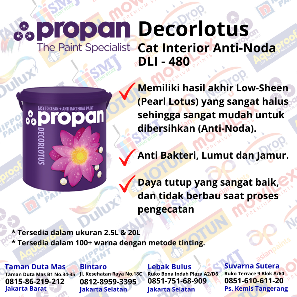 CAT TEMBOK INTERIOR PROPAN DECORLOTUS WARNA TINTING KEMASAN 20 LITER