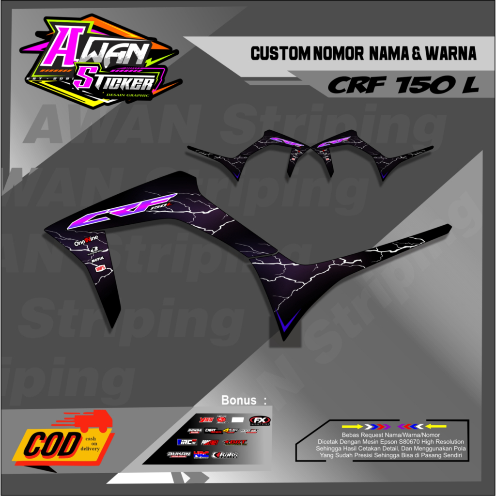 Stiker STRIPING HONDA CRF 150 L VARIASI METALIC  PETIR BY HALUXCY STICKER CRF Awan5738
