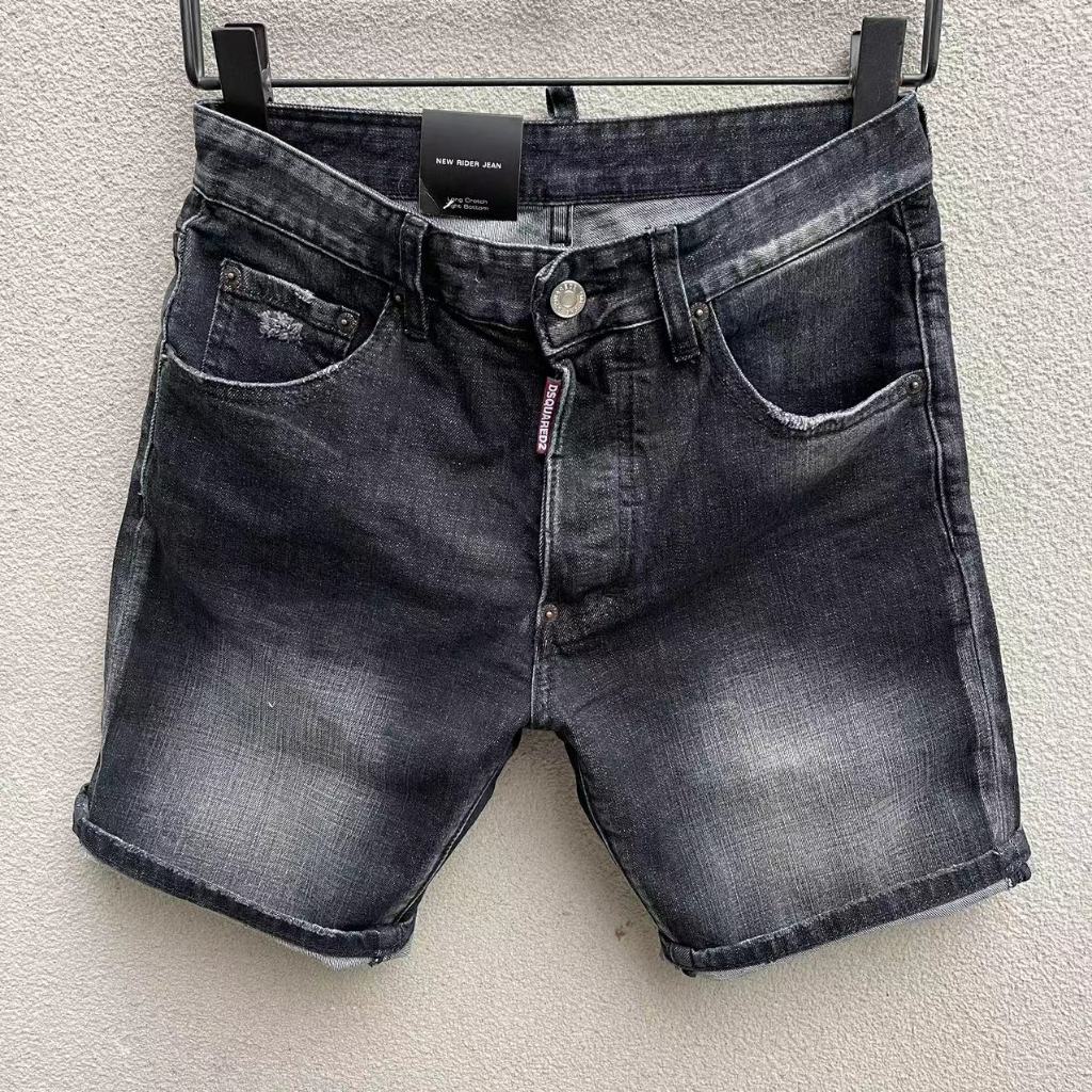 DSQUARED2 Celana Pendek Denim Pria Cocok untuk Semua Warna Hitam Retro Celana Pendek Kasual Merek Fa