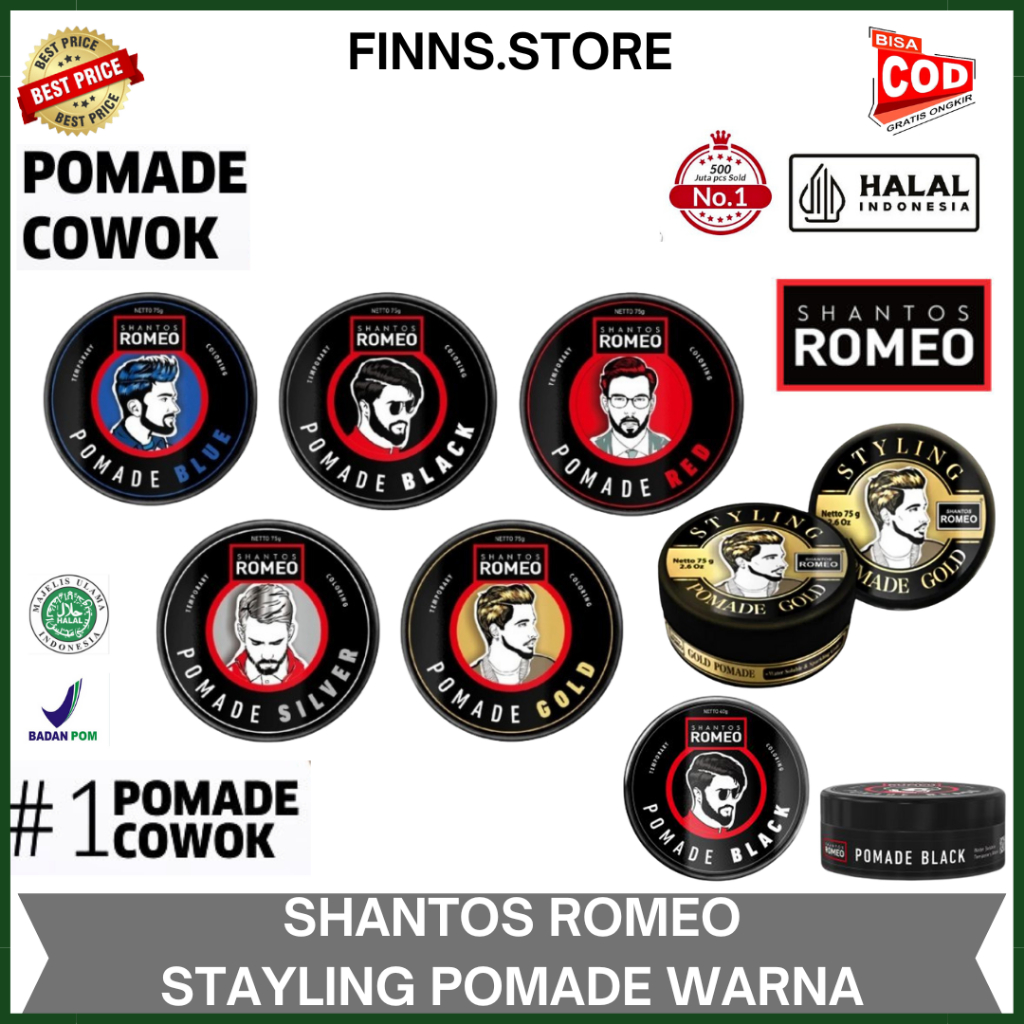 𝗙𝗜𝗡𝗡𝗦 𝗦𝗧𝗢𝗥𝗘 - Pomade Romeo | Pomade Waterbased Wangi | Pomade | Shantos Romeo Pomade ORIGINAL & BPOM