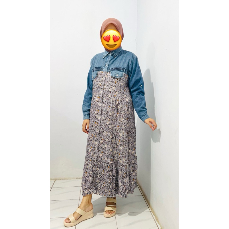 Midi Dress Jeans kombinasi Rayon