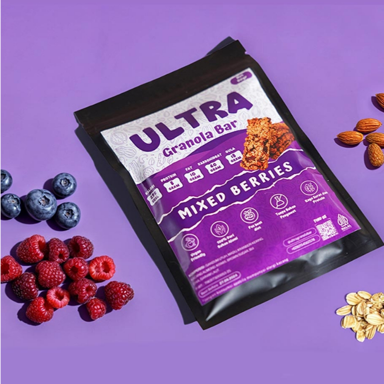 

Ultra granola bar BERRIES - 80gram 2bar snack sehat vegan protein alami rendah gula tanpa pengawet