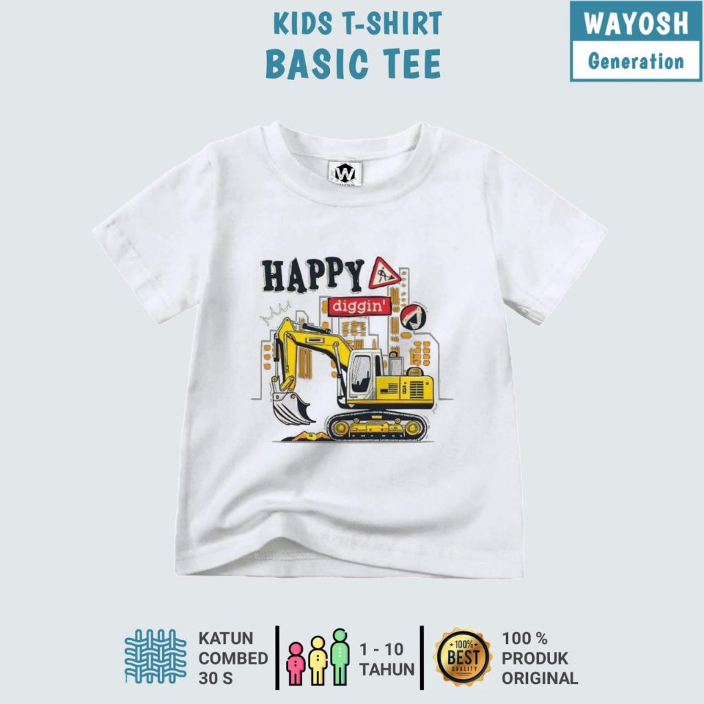 Baju Kaos Anak Unisex "Excavator Series" Usia 1-10 Tahun Premium Katun Basic Tee Original W-GEN