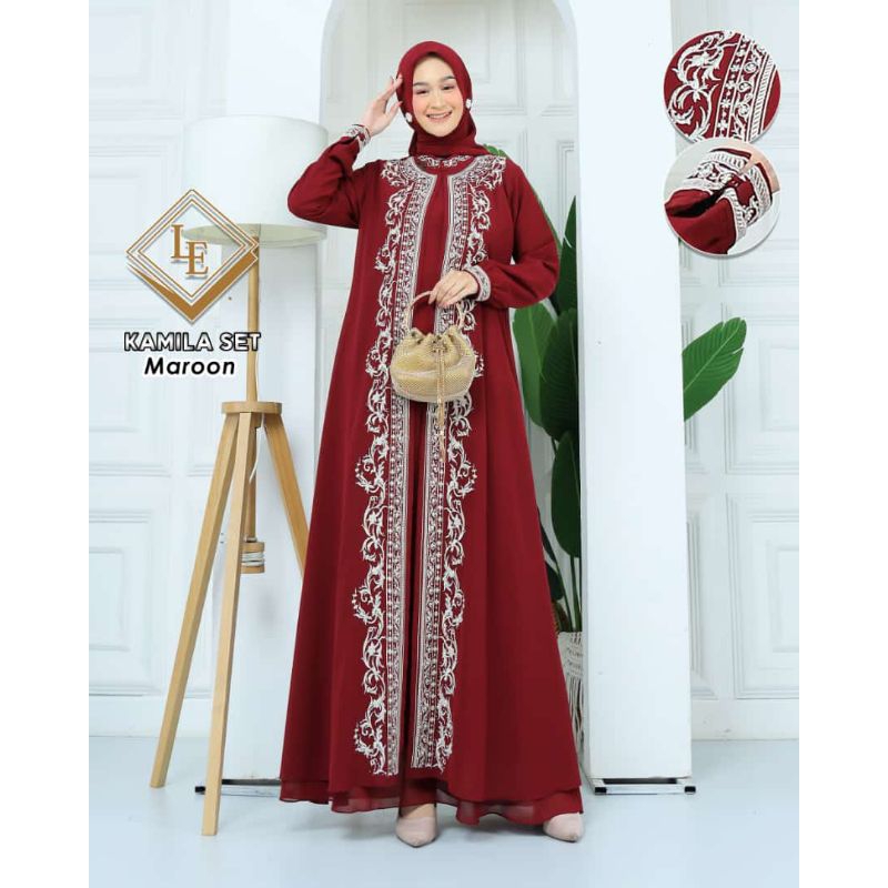 Larfa Exclusive - Gamis Pesta Kamila set Hijab Bordir Kerancang