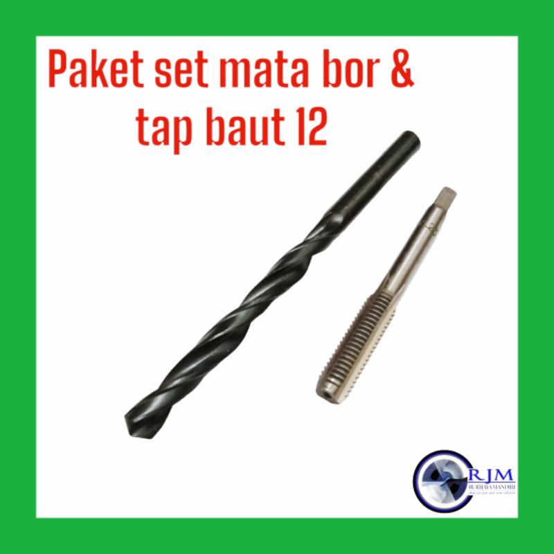 paket set baut 12 tap m8X1.25 + mata bor untuk membuat drat baut 12