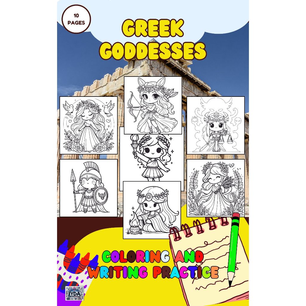 

Printable PDF - 10 Halaman Mewarnai Dewi Yunani dan praktik menulis untuk Anak, Balita, PAUD dan TK