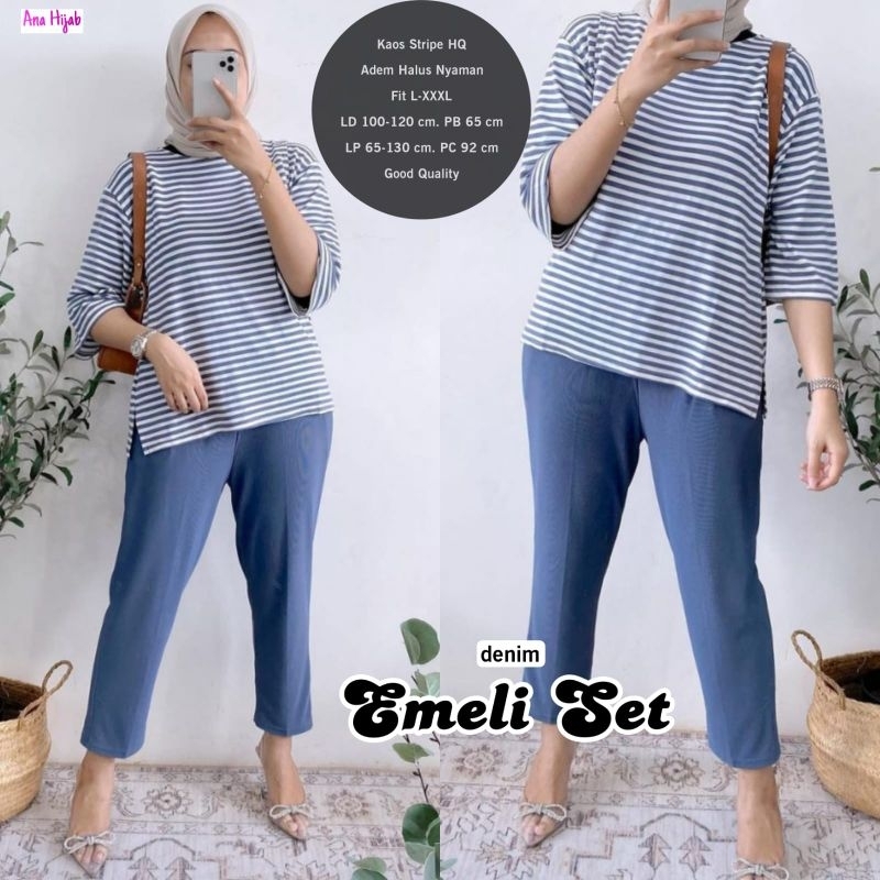 SETELAN BLOUSE WANITA JUMBO/EMELI/ONESET BLOUSE WANITA KAOS STRIPE JUMBO LD 120 CM FIT XXXL