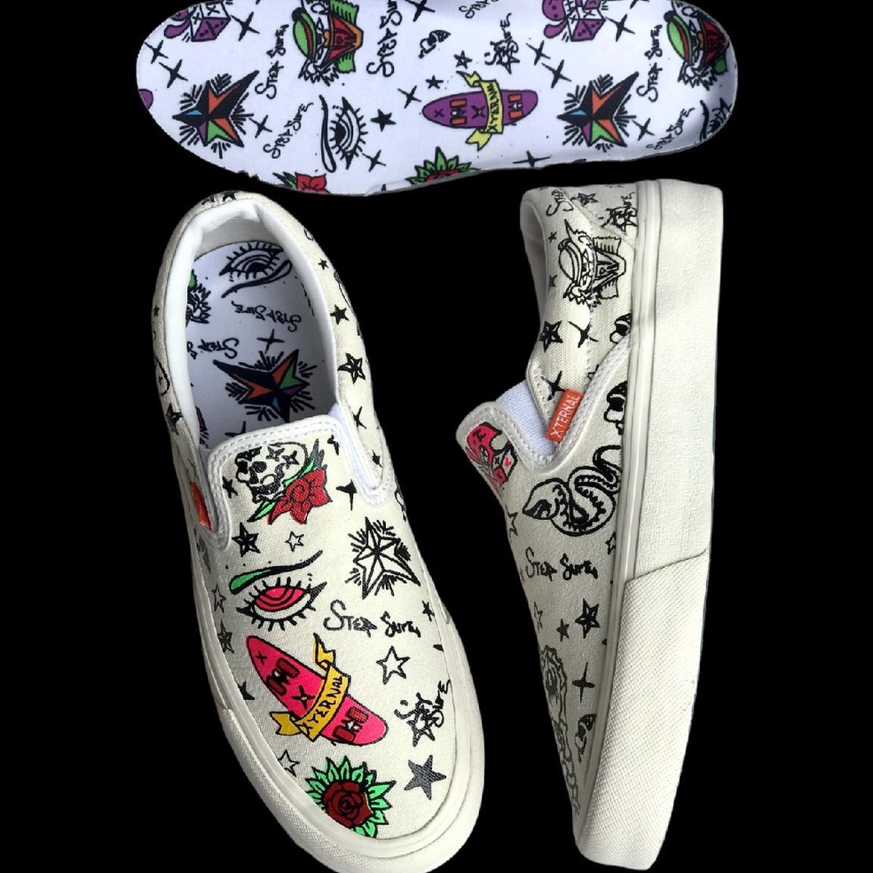 Langsung Kirim Sepatu Pria Wanita XternalStepSure Slip On X Colour Tatto Cyrano Offwhitee