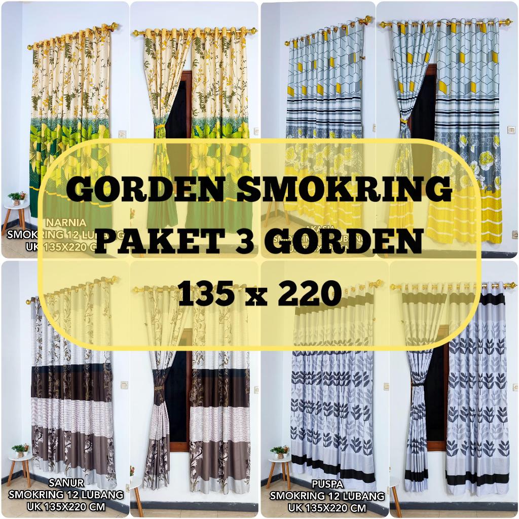 PROMO 3 PCS GORDEN JENDELA DAN PINTU MINIMALIS SMOKRING 10 LUBANG TERLARIS