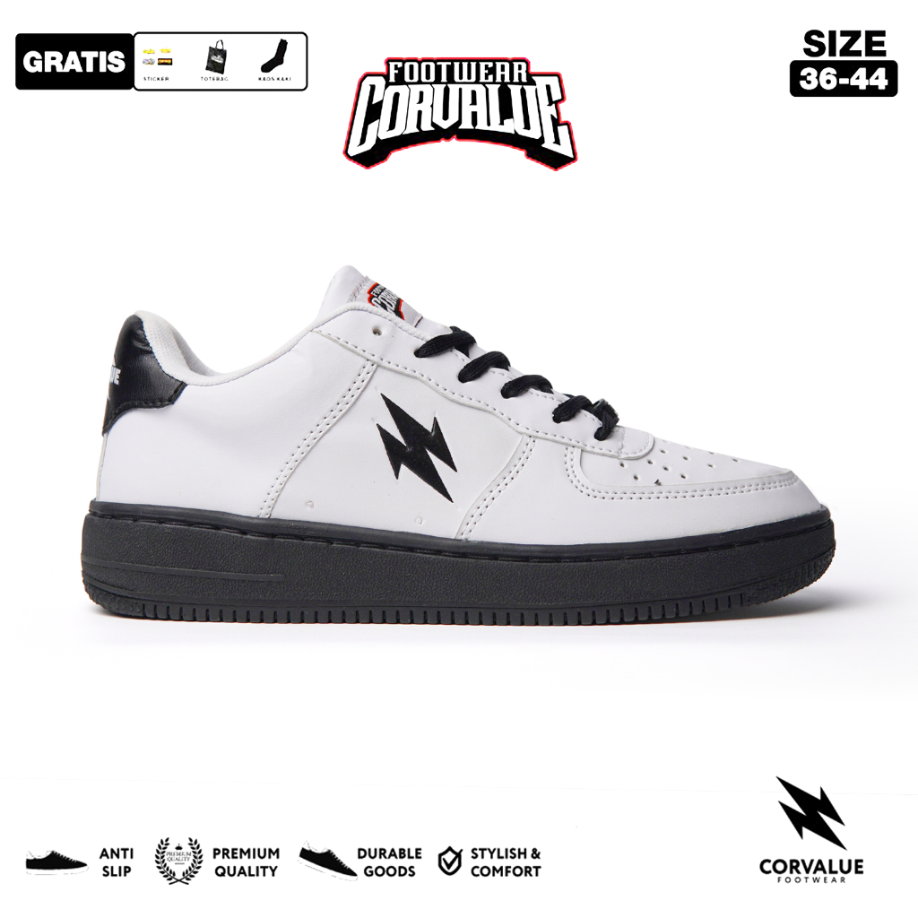 CORVALUE - Sepatu Sneakers kasual Corvalue Footwear Hiratsuka009 black White original Casual Shoes