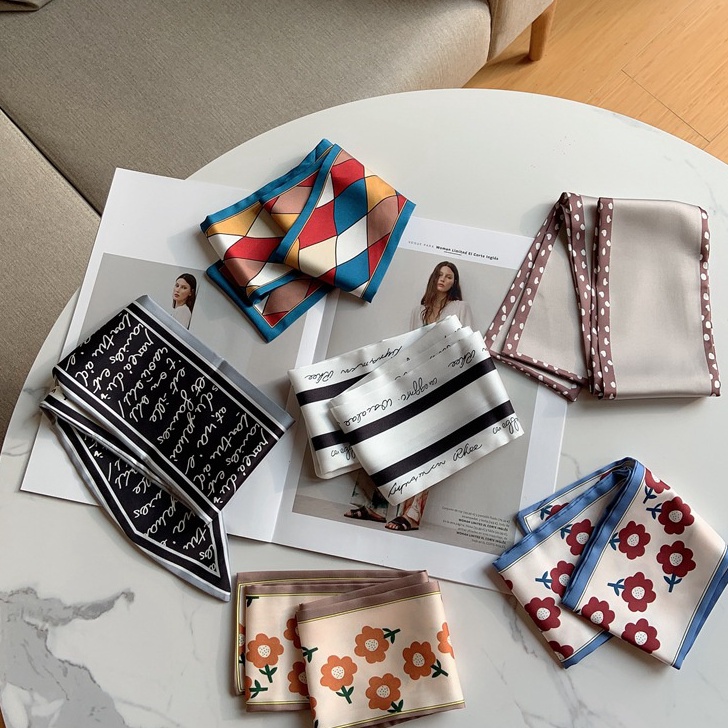 88 HIGHEND KOREAN SILK SCARF BAG SHAWL RIBBON STYLE FLOWER LETTER BASIC MOTIF TWILLY FEMALE WOMEN HA