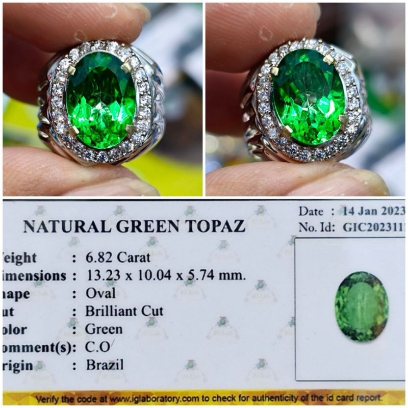 Natural Cincin Permata Green Topaz Ring SemiMicro Include Memo