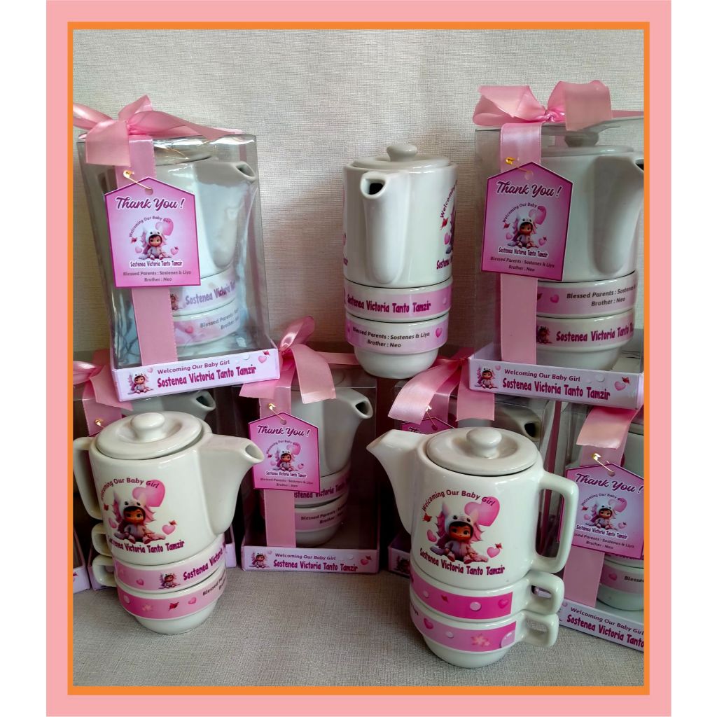 Hampers Teko Susun 2 Gelas ,Teko Zoey , packing Mika  alas Hardbox costum I SALE