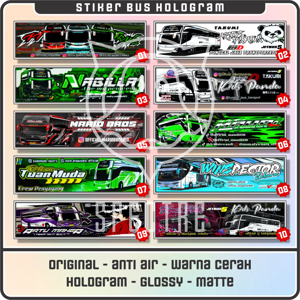 (new) stiker bus | qq trans kids panda jb5 nabilla tuan muda maudi mario bros kingbobs nyonya muda r