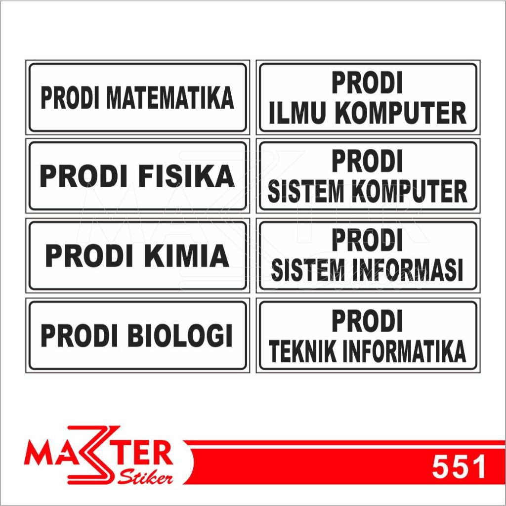 

551 - Stiker Nama Ruangan Prodi di Kampus/Universitas, Sticker Vinyl, Tahan Air, dan Bisa Custom